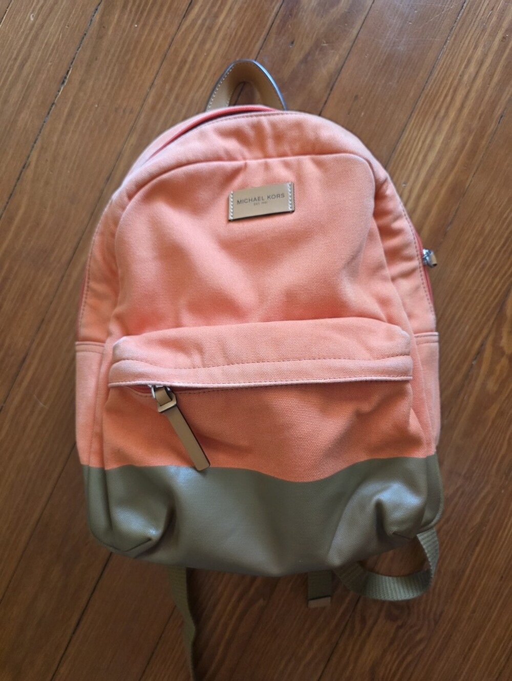 Michael Kors Orange Canvas Backpack with Brown Leather Trim